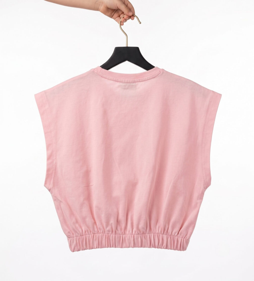 Baby pink tee — back view