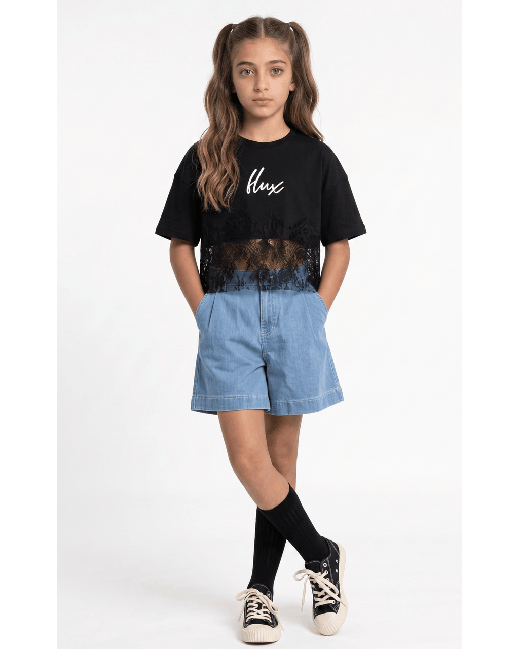 The Cropped Lace-Panel Signature Tee