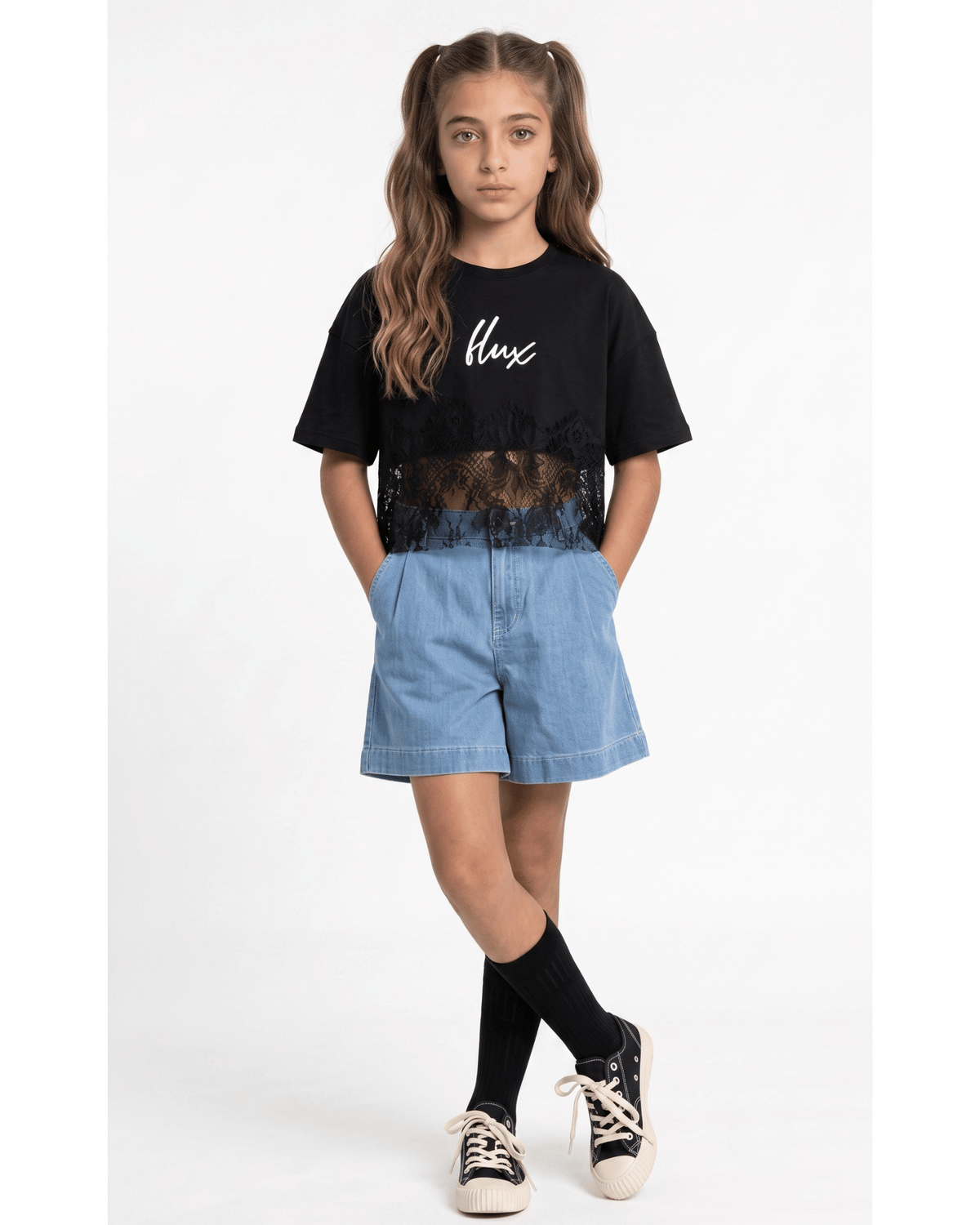The Cropped Lace-Panel Signature Tee